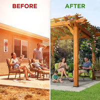10 Ft. X 10 Ft. Traditional All Cedar Wood Outdoor Patio Pergola Shade Structure — Before & After