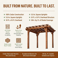 10 Ft. X 10 Ft. Traditional All Cedar Wood Outdoor Patio Pergola Shade Structure — Results & Stats