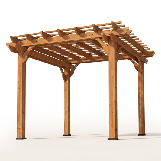 10 Ft. X 10 Ft. Traditional All Cedar Wood Outdoor Patio Pergola Shade Structure — Studio Shot