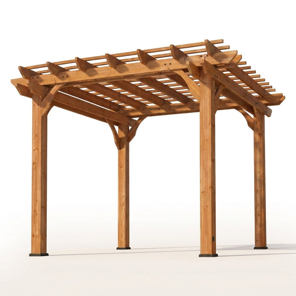 10 Ft. X 10 Ft. Traditional All Cedar Wood Outdoor Patio Pergola Shade Structure — Studio Shot