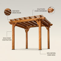 10 Ft. X 10 Ft. Traditional All Cedar Wood Outdoor Patio Pergola Shade Structure — infographic
