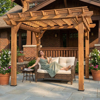 10 Ft. X 10 Ft. Traditional All Cedar Wood Outdoor Patio Pergola Shade Structure — Lifestyle