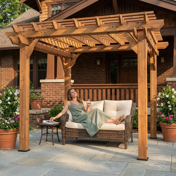 Cedar Wood Pergola Built for Outdoor Shade, 10x10 Traditional Design, All Cedar Construction, Ground Anchors