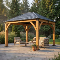 11FT X 13FT Outdoor Spruce Wood Gazebo | Patio Wooden Frame Gazebo with Galvanized Steel Roof, Heavy-Duty Hardtop Gazebos for Garden, Poolside, Deck, Backyard — Studio Shot
