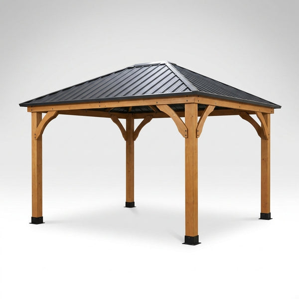 11FT X 13FT Outdoor Spruce Wood Gazebo | Patio Wooden Frame Gazebo with Galvanized Steel Roof, Heavy-Duty Hardtop Gazebos for Garden, Poolside, Deck, Backyard — Studio Shot