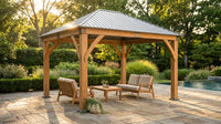 11FT X 13FT Outdoor Spruce Wood Gazebo | Patio Wooden Frame Gazebo with Galvanized Steel Roof, Heavy-Duty Hardtop Gazebos for Garden, Poolside, Deck, Backyard — Lifestyle
