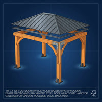 11FT X 13FT Outdoor Spruce Wood Gazebo | Patio Wooden Frame Gazebo with Galvanized Steel Roof, Heavy-Duty Hardtop Gazebos for Garden, Poolside, Deck, Backyard — How It Works