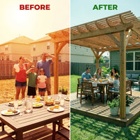 12X16 FT All Cedar Wood Wooden Pergola, Pergola Kit with Stakes, Quality Wood Supported Structure, Snow and Wind Supported, Outdoor Garden Shelter with Cedar Framed for Backyard, Deck, Lawn — Before & After