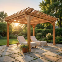 12X16 FT All Cedar Wood Wooden Pergola, Pergola Kit with Stakes, Quality Wood Supported Structure, Snow and Wind Supported, Outdoor Garden Shelter with Cedar Framed for Backyard, Deck, Lawn — Studio Shot