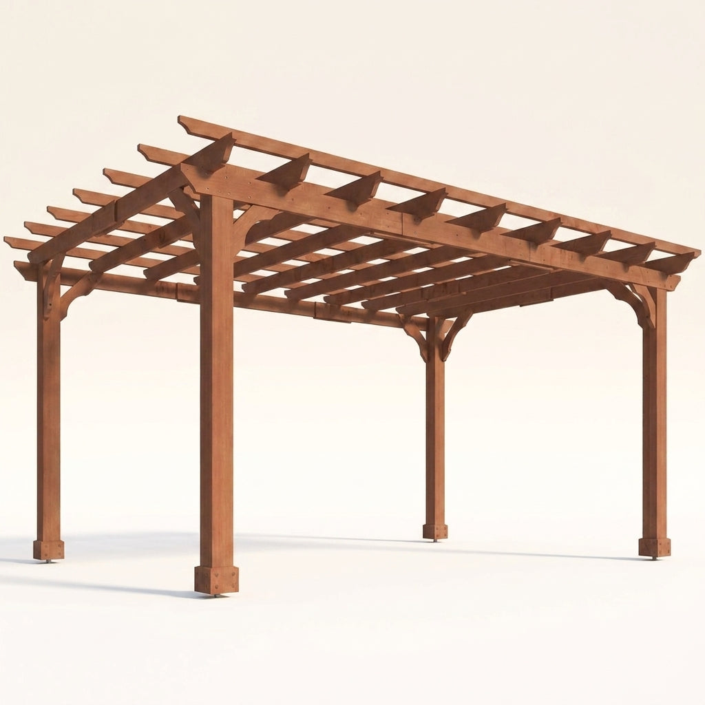 12X16 FT All Cedar Wood Wooden Pergola, Pergola Kit with Stakes, Quality Wood Supported Structure, Snow and Wind Supported, Outdoor Garden Shelter with Cedar Framed for Backyard, Deck, Lawn — Studio Shot