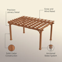 12X16 FT All Cedar Wood Wooden Pergola, Pergola Kit with Stakes, Quality Wood Supported Structure, Snow and Wind Supported, Outdoor Garden Shelter with Cedar Framed for Backyard, Deck, Lawn — infographic