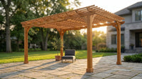 12X16 FT All Cedar Wood Wooden Pergola, Pergola Kit with Stakes, Quality Wood Supported Structure, Snow and Wind Supported, Outdoor Garden Shelter with Cedar Framed for Backyard, Deck, Lawn — Lifestyle