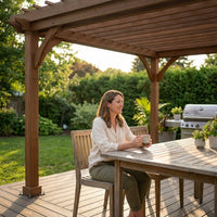 12X16 FT All Cedar Wood Wooden Pergola, Pergola Kit with Stakes, Quality Wood Supported Structure, Snow and Wind Supported, Outdoor Garden Shelter with Cedar Framed for Backyard, Deck, Lawn — Lifestyle