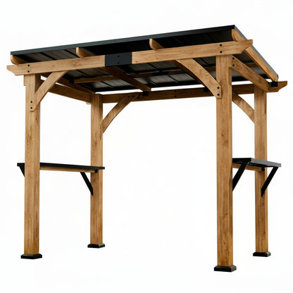 Modern Shade Wood Grill Gazebo 6X8 with USB Charging Power Strip & Shelves | Cedar Wood Gazebo with Galvanized Steel Roof and Paper Towel Holder, Bar Gazebo with Hooks, BBQ Gazebo for Outdoor Grill
