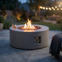 30 In. round Propane Fire Pit Table 50,000 BTU Gray Outdoor Fire Table with Lid, Rocks and Cover-Backyard Fire Pit — Studio Shot