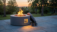 30 In. round Propane Fire Pit Table 50,000 BTU Gray Outdoor Fire Table with Lid, Rocks and Cover-Backyard Fire Pit — Lifestyle