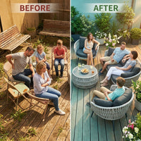 6-Piece Aluminum Patio Furniture Set, Olefin Rope Modern Outdoor Conversation Set Sectional Sofa with Water Repellent Thick Cushions and Coffee Table for Balcony, Garden, Light Grey — Before & After