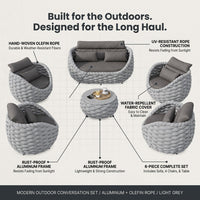 6-Piece Aluminum Patio Furniture Set, Olefin Rope Modern Outdoor Conversation Set Sectional Sofa with Water Repellent Thick Cushions and Coffee Table for Balcony, Garden, Light Grey — Results & Stats