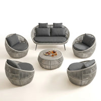 6-Piece Aluminum Patio Furniture Set, Olefin Rope Modern Outdoor Conversation Set Sectional Sofa with Water Repellent Thick Cushions and Coffee Table for Balcony, Garden, Light Grey — Studio Shot