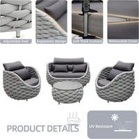 Outdoor Patio Furniture Set Built for All-Weather Use, 6-Piece Sectional, Aluminum Frame, Olefin Rope