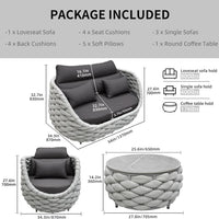 Outdoor Patio Furniture Set Built for All-Weather Use, 6-Piece Sectional, Aluminum Frame, Olefin Rope