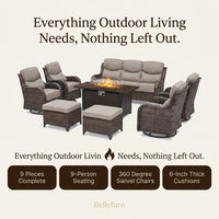 9-Piece Outdoor Patio Furniture Set with Fire Pit Table,Swivel Chairs and 6" Thick Cushions,Sectional Sofa and Ottomans,Patio Conversation Set for Porch Deck Garden Backyard — Results & Stats