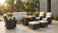9-Piece Outdoor Patio Furniture Set with Fire Pit Table,Swivel Chairs and 6" Thick Cushions,Sectional Sofa and Ottomans,Patio Conversation Set for Porch Deck Garden Backyard — Lifestyle
