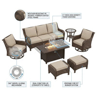 9-Piece Outdoor Patio Furniture Set with Fire Pit Table,Swivel Chairs and 6" Thick Cushions,Sectional Sofa and Ottomans,Patio Conversation Set for Porch Deck Garden Backyard — How It Works