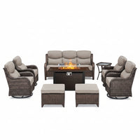 Outdoor Patio Furniture Set Built for All-Season Gatherings, Fire Pit Table, Swivel Chairs, 6-Inch Cushions