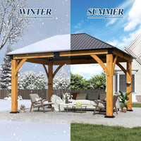 11FT X 13FT Outdoor Spruce Wood Gazebo | Patio Wooden Frame Gazebo with Galvanized Steel Roof, Heavy-Duty Hardtop Gazebos for Garden, Poolside, Deck, Backyard