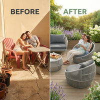 Aluminum Patio Furniture Set Built for Modern Outdoor Living, 6-Piece Sectional, Olefin Rope Weave, Water Repellent — Before & After