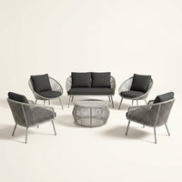 Aluminum Patio Furniture Set Built for Modern Outdoor Living, 6-Piece Sectional, Olefin Rope Weave, Water Repellent — Studio Shot