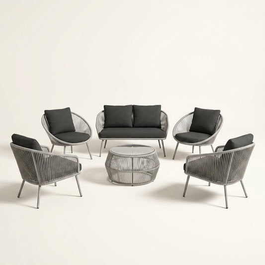 Aluminum Patio Furniture Set Built for Modern Outdoor Living, 6-Piece Sectional, Olefin Rope Weave, Water Repellent — Studio Shot