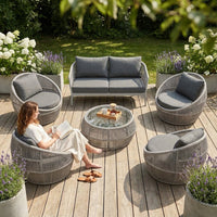Aluminum Patio Furniture Set Built for Modern Outdoor Living, 6-Piece Sectional, Olefin Rope Weave, Water Repellent — Lifestyle