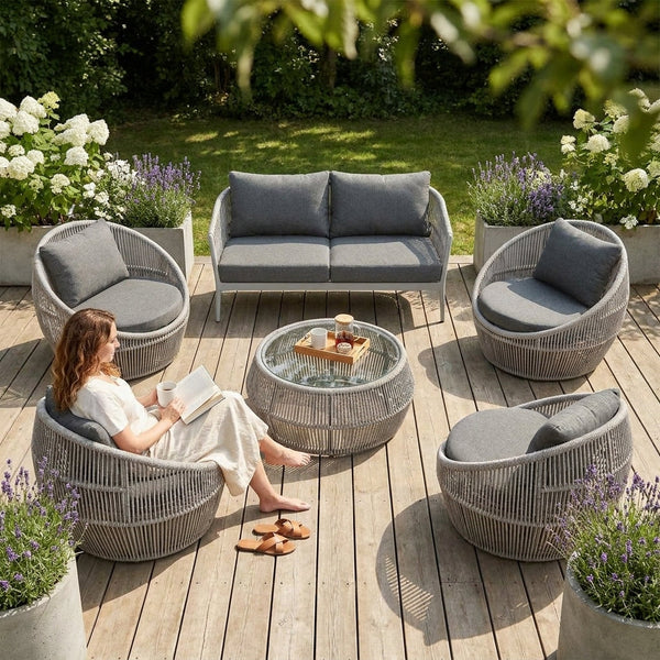 Outdoor Patio Furniture Set Built for All-Weather Use, 6-Piece Sectional, Aluminum Frame, Olefin Rope