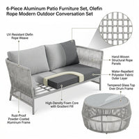 Aluminum Patio Furniture Set Built for Modern Outdoor Living, 6-Piece Sectional, Olefin Rope Weave, Water Repellent — How It Works