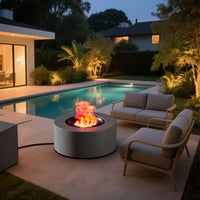 30 In. round Propane Fire Pit Table 50,000 BTU Gray Outdoor Fire Table with Lid, Rocks and Cover-Backyard Fire Pit