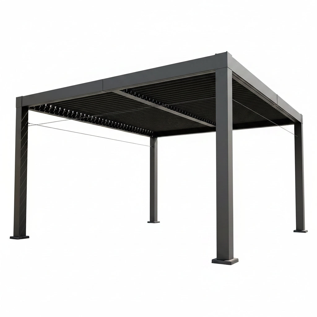 Louvered Pergola, Outdoor Pergola with Adjustable Louvered Roof, Reinforced Aluminum Frame, Integrated Drainage System, Hardtop Gazebo for Patio