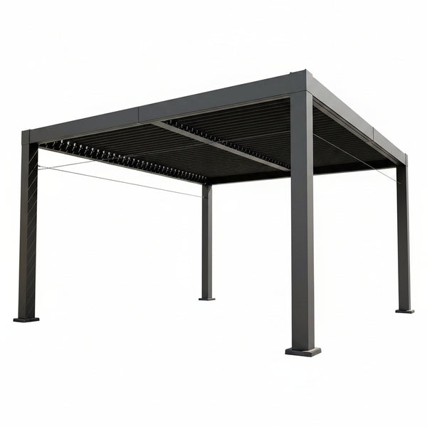 Louvered Pergola, Outdoor Pergola with Adjustable Louvered Roof, Reinforced Aluminum Frame, Integrated Drainage System, Hardtop Gazebo for Patio